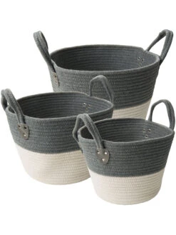 Korb, Grau/Weiss -Teppiche Verkäufe DoubleBag Korb GrauWeiss Set per2