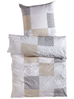 Renforcé-Bettwäsche, Grau/Beige -Teppiche Verkäufe Smara Bettwaesche Beige GrauBeige 135x200 pla